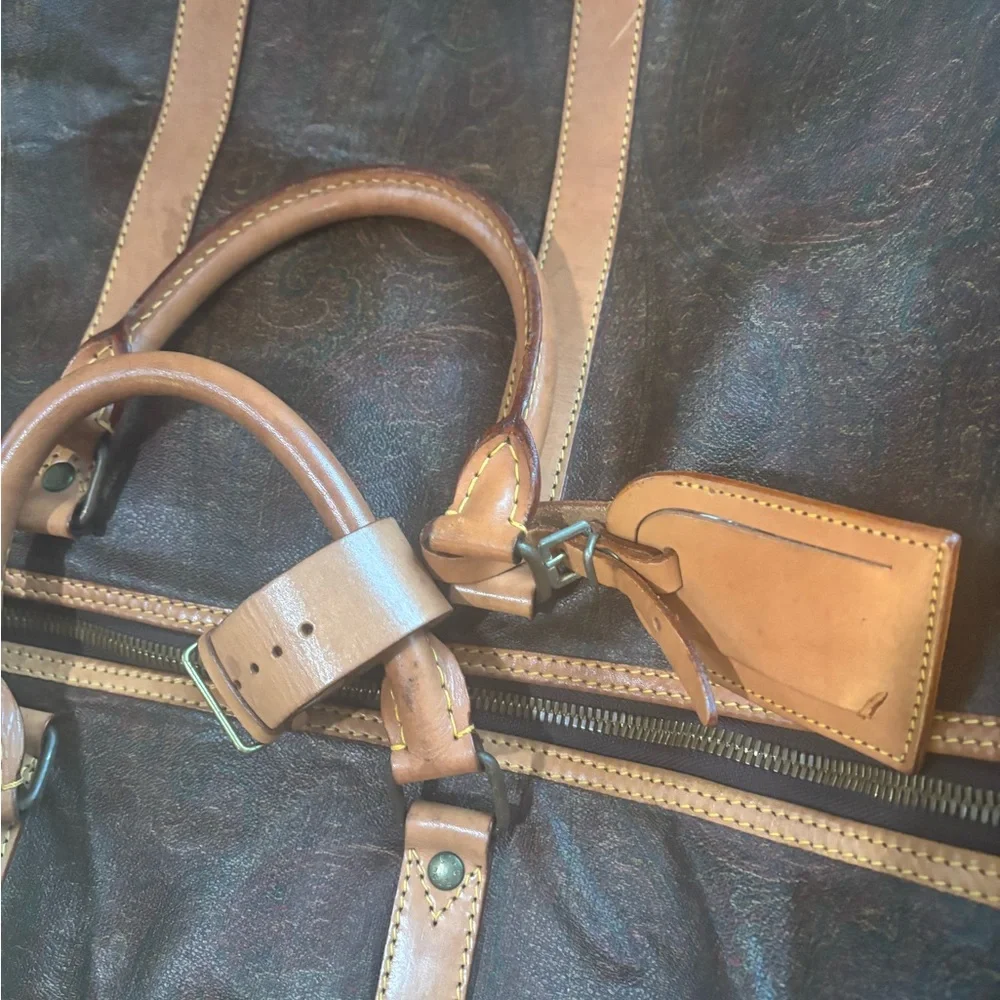 Louis Vuitton Brown Monogram Duffel Bag with Tan Leather